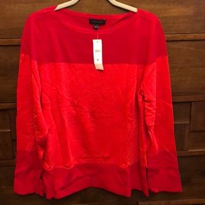 Ann Taylor Red Colorblocked Knit Boatneck Sweater